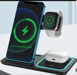 3 In 1 Fast Charging Station, Folding Wireless Charger Stand For IPhone 14,13,12 - Picture 1 of 1