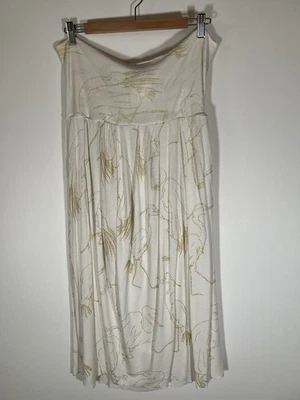 Vestido sin tirantes vintage Y2K Rachel Pally crema oro lámina grúas naturaleza griego M Foto 1 de 4