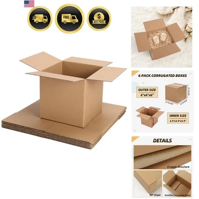Shipping Boxes Mailers 6x6x6 Inches Pack of 6 Corrugated Cardboard Packing Boxes - Image 1 of 4