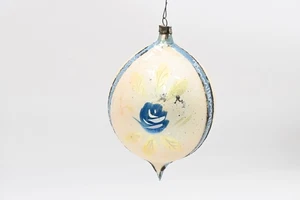 Jumbo  5" Vintage Ornament Blue  and White Glass Teardrop Made In Poland Box #69 - Picture 1 of 8