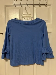 Lilly Pulitzer Girls Size Large 12-14 Ruffle Mazie Top Shirt Coastal Blue - Picture 1 of 6