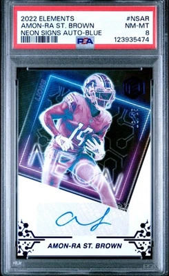 Amon Ra St. Brown PSA 8 Auto 2022 PANINI ELEMENTS NEON SIGNS BLUE Lions #'d /25  - Image 1 of 2