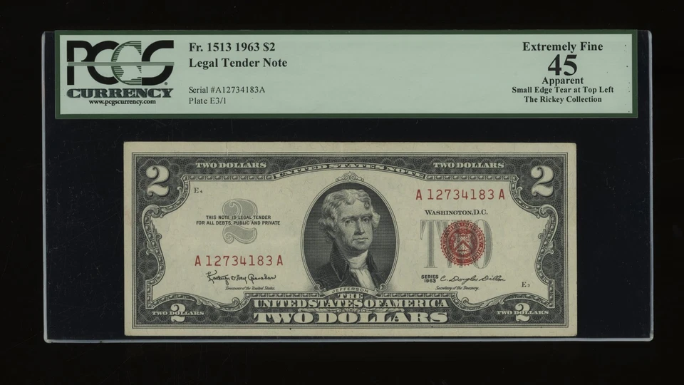 DBR 1963 $2 Legal Fr. 1513 PCGS App 45 Serial A12734183A - Image 1 of 2