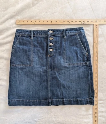 Falda de Jean Talbots Botón Mosca Bolsillos Frontales Planos Talla 12P Denim Lavado Oscuro Clásica Foto 1 de 4