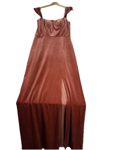 Jenny Yoo Drew Velvet Maxi Dress Gown Size 10 bridesmaid slit English Rose - Picture 1 of 10