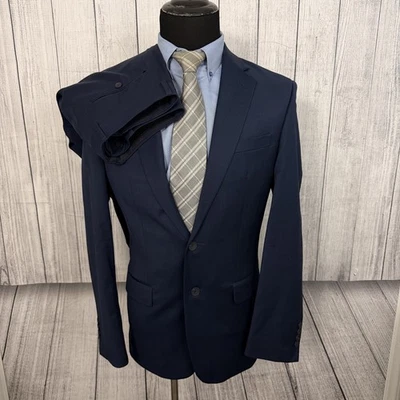 Jos. A. Traje de 2 piezas Bank Traveler 40L - W34 x L34 azul ajustado mezcla de lana Foto 1 de 4