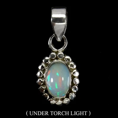 925 Sterling Silver Pendant Oval Fire Opal 10x7mm Natural Gemstone Jewelry - Image 1 of 4