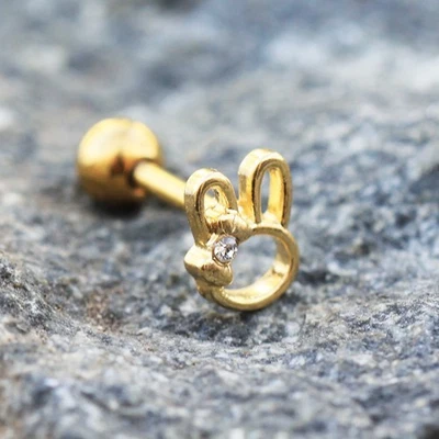 Gold Plated Jeweled Ribbon Bunny Cartilage Earring - Image 1 of 3