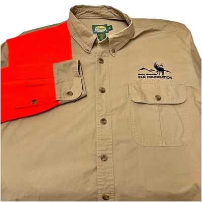 Cabelas Rocky Mountain Elk Foundation Tan Hunting Long Sleeve Shirt Size XL/Tall - Image 1 of 4