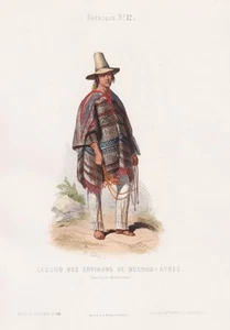 Buenos Aires Gaucho Argentina Argentina Disfraz Traje Litografía 1800 - Imagen 1 de 1