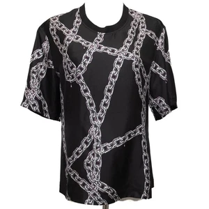 Louis Vuitton Black Chain Print Silk Cotton Crew Neck Top Size Medium - Picture 1 of 13