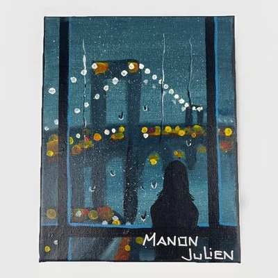 Colorful Original 8x10 Rainy Street Painting – Night Scene Pop Art Urban Decor - Image 1 of 4