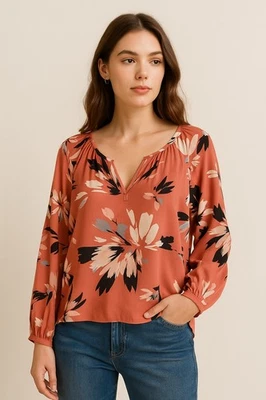 Nuevo con etiquetas Blusa Corbata Yumi Kim Raven Top XS Sienna Fiesta Canela Floral Cuello en V... Foto 1 de 4