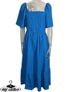 Draper James Dress Plus 1X Deana Smocked Blue Striped Cottagecore - Picture 1 of 13