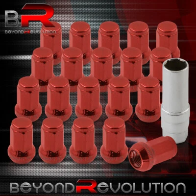 For Universal M12 X 1.25mm Red Short Closed End Acorn Steel Lug Nuts Set of 20 - Image 1 of 3