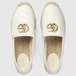 Gucci sandali espadrillas trapuntati in pelle bianca doppia G Marmont Matelasse 39 - Foto 1 di 12