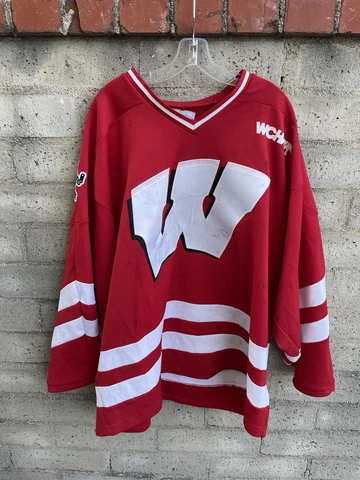 Koronis Wisconsin Badgers W RED Jersey Mens White Red Embroidered Logo WCHA XXL Cover
