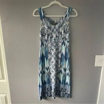 [xs] Tommy Bahama Floral White, Blue, and Teal Tropical Print Midi Sun Dress - Image 1 of 4