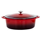 MegaChef 7 qts Oval Enameled Cast Iron Casserole in Red
