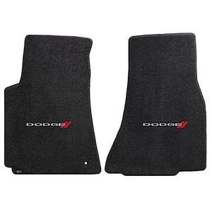 2008-2010 Challenger Ebony Black Front Floor Mats w DODGE Logo in Red & Silver - Picture 1 of 5