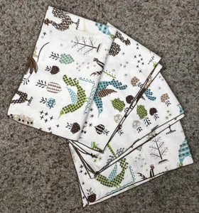 Vintage MCM Cloth Napkins Set of 4 Tourquoise Green Brown White - Picture 1 of 7
