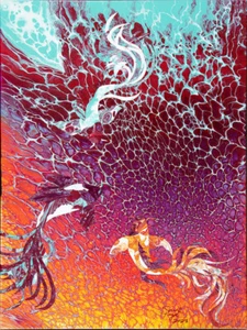 Koi Fish 18x24  canvas print wall art original by artist - Picture 1 of 3