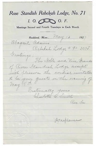 Carta intestata Oddfellows 1927 - Rose Standish Rebekah Lodge n. 71 Rockland, MA PP - Foto 1 di 1