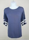 Cute Casual Flexible Blue Long Blouse Sport Stripped Sleeves T-Shirt Size M/L