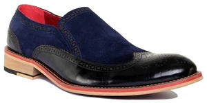Justinreess England Mens Slip On Two Tone Brogue Shoes In Navy Size Uk 6 - 12