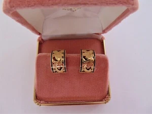 Vintage Hawaiian Design 14K Gold Screw Back Earrings Black Enamel 7.1 Grams New - Picture 1 of 7