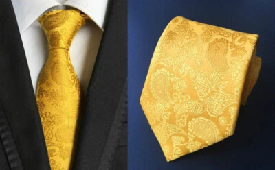 Corbata de boda formal hecha a mano de cachemira amarilla para hombre Foto 1 de 2