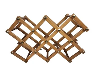 Vintage Solid Oak Wood 10 Bottle Accordion Wine Rack Holder Folding Light Brown - Picture 1 of 6