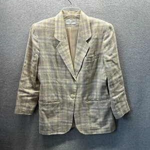 Lands End Jacket Womens Petite 4 100% Linen Yellow Blue Blazer Coat 80s Ladies - Picture 1 of 18