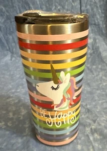 NEW Tervis 20oz Rainbow Unicorn Be Happy Stainless Steel Tumbler w/Black Lid - Picture 1 of 5