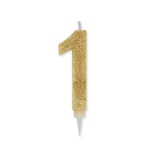 CANDELA MAXI TORTA SAGOMATA NUMERO 1 ORO GLITTER CM 15 FESTE E PARTY