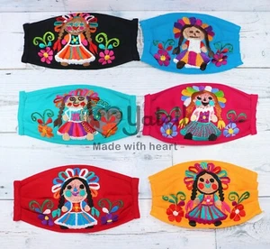 Mexican Face Mask Embroidered-Marias Cotton Reusable Washable Mouth Cubre bocas - Picture 1 of 21