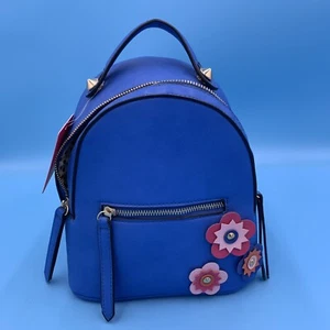 EXPRESSIONS NYC Blue PURSE BACKPACK HANDBAG FAUX LEATHER~EMBOSSED~FLORAL~ZIP-UP - Bild 1 von 8