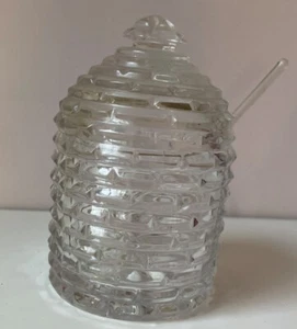 Lead Crystal Beehive Honey Jar Pot With Spoon 5” X 3” - Picture 1 of 3