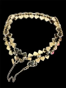 "Pulsera Monet tono dorado doble corazón para mujer 6,5"" vintage" - Imagen 1 de 4