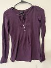 Lucky Brand Waffle Knit Henley Size Xs Purple Henley Tie Up
