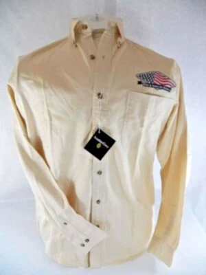 Jonathan Corey M Star Stripes American Flag Patriotic Off White Shirt Button Up - Image 1 of 4