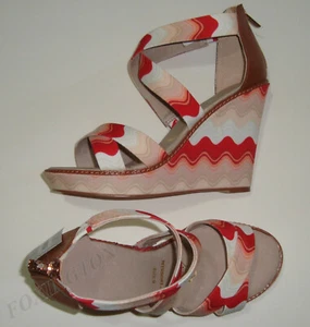BNIB:BEAUTIFUL MISSONI for TARGET CANVAS RED WAVE WEDGE SANDALS size 9 - Picture 1 of 7