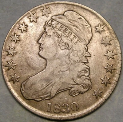 1830 CAP BUST HALF DOLLAR RARE w/LARGE LETTERS REV OVERTON #114a PCGS VF DETAIL - Image 1 of 2
