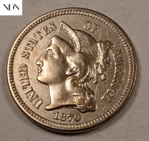 1870 Three Cent Coin (3 Cent) - Choice/Gem BU - Better Date! #T466 - Picture 1 of 2