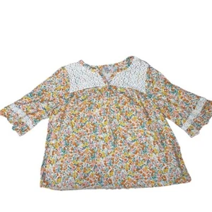 Croft & Barrow Women's Plus 3X Floral Yoke Neck 3/4 Sleeve Blouse NWT - Picture 1 of 11