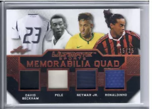 RARE 2019 Leaf Ultimate Memorabilia Quad Pele Beckham Neymar Jr Ronaldinho 15/25 - Picture 1 of 2