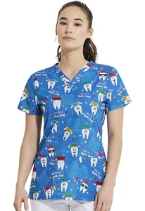 Tooth's Day Everyday Dickies Scrubs Dental EDS V Neck Top DK704 TDEY - Picture 1 of 5