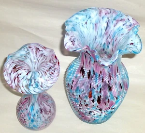 2 antike Legras Spritzvasen gekräuselt mundgeblasen gewirbelt Glas 9" & 7" - Bild 1 von 8