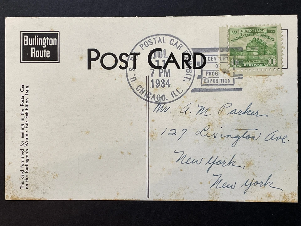 1934 Chicago IL Burlington Century of Progress Railway Postal Car Exhibit Foto 1 de 2
