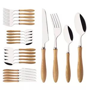 Set di Posate in Acciaio Inox 304 con Manici in Legno, Tavolo Rustico... - Foto 1 di 7